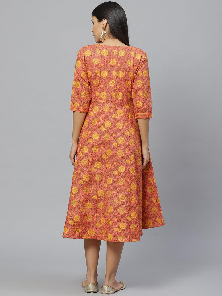 Multicoloured Printed Cotton Dress With Mask - ShopLibas