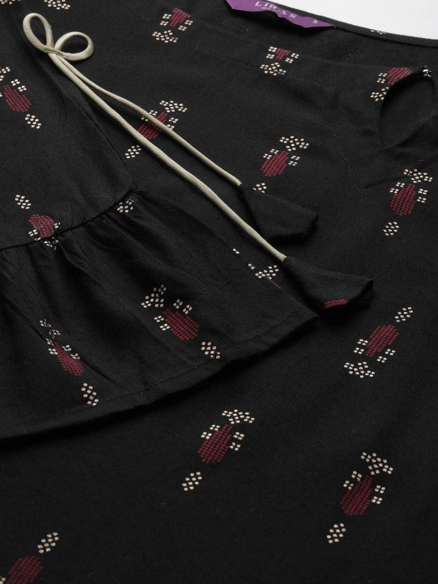 Black Printed Rayon Kurta - ShopLibas