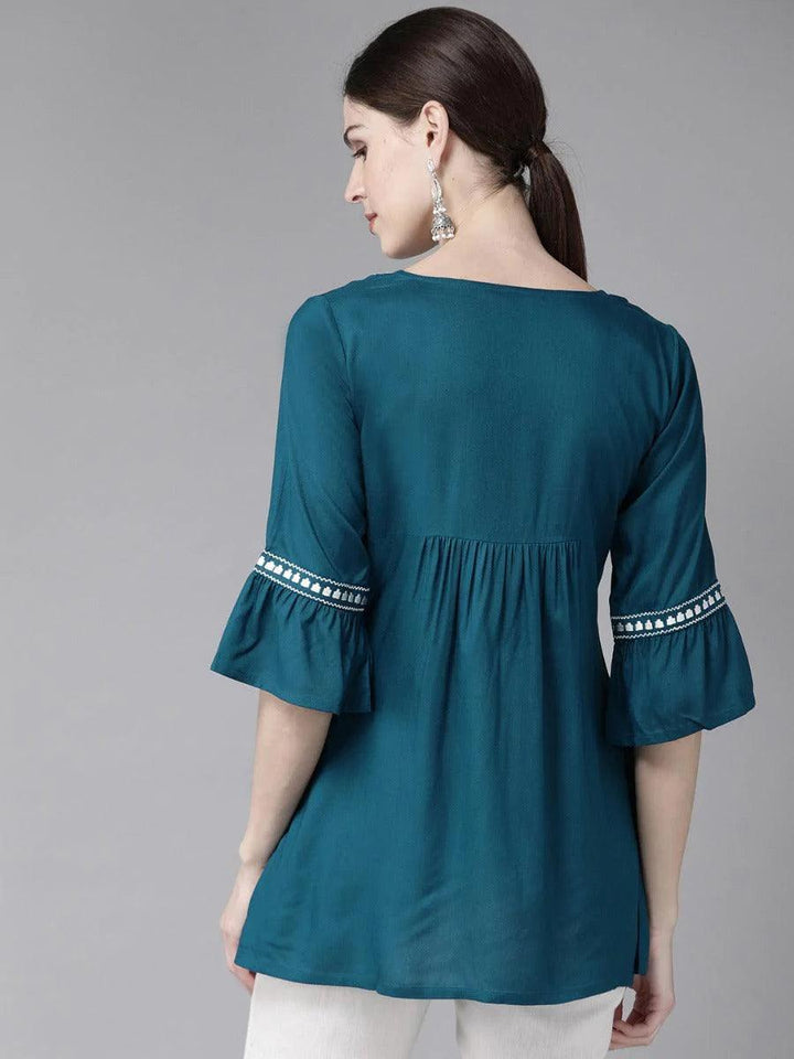 Blue Embroidered Rayon Kurti - ShopLibas
