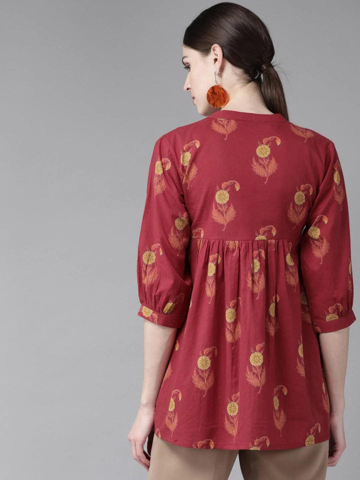 Maroon Printed Cotton Kurti - ShopLibas