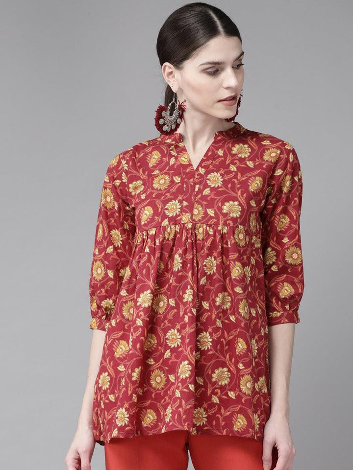 Red Printed Cotton Kurti - ShopLibas