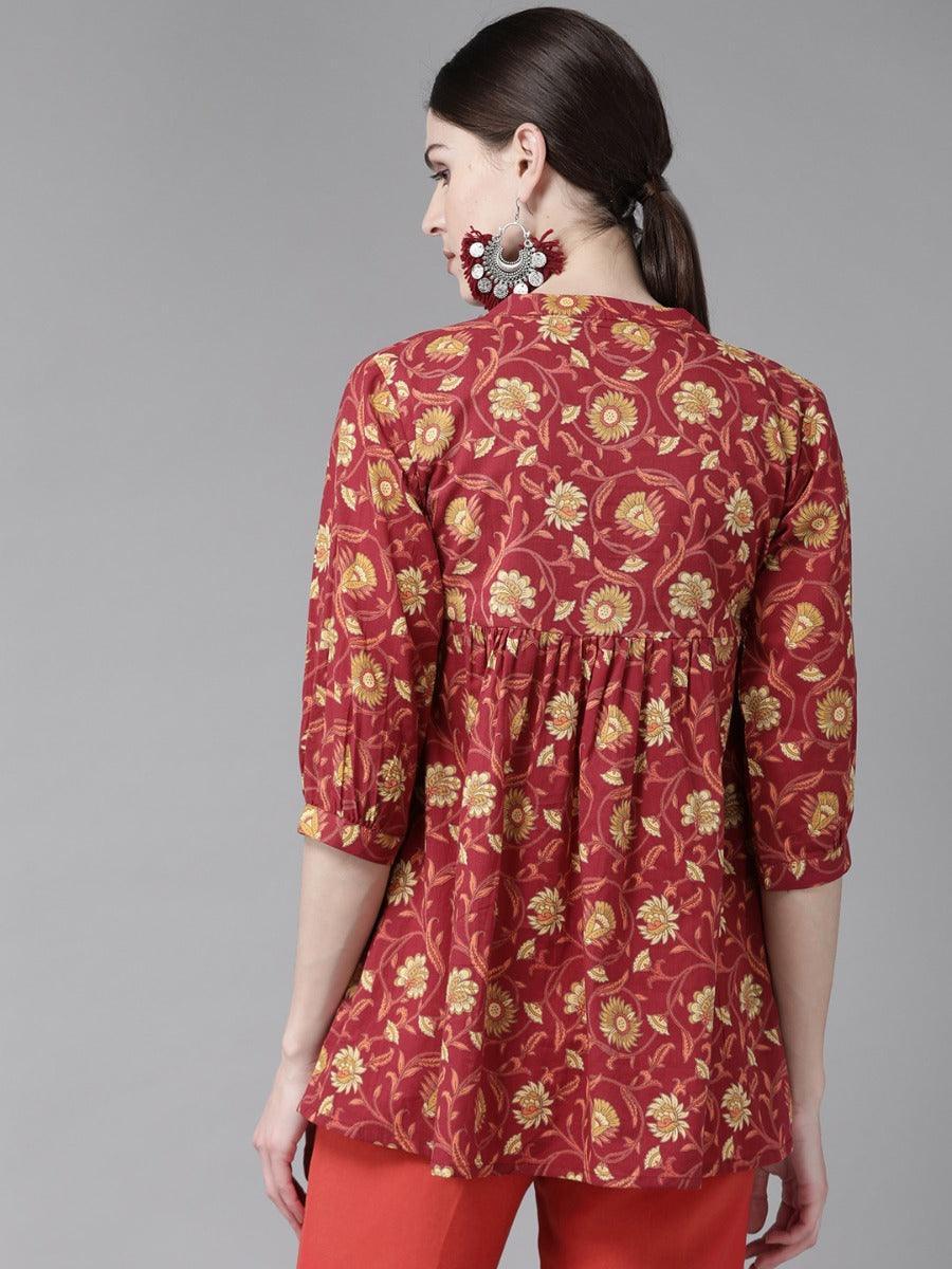 Red Printed Cotton Kurti - ShopLibas