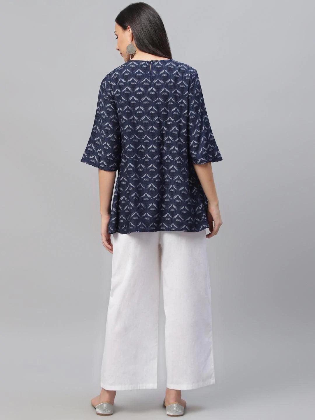 Blue Printed Rayon Kurti - ShopLibas 