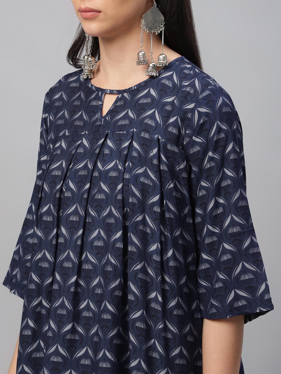 Blue Printed Rayon Kurti - ShopLibas 