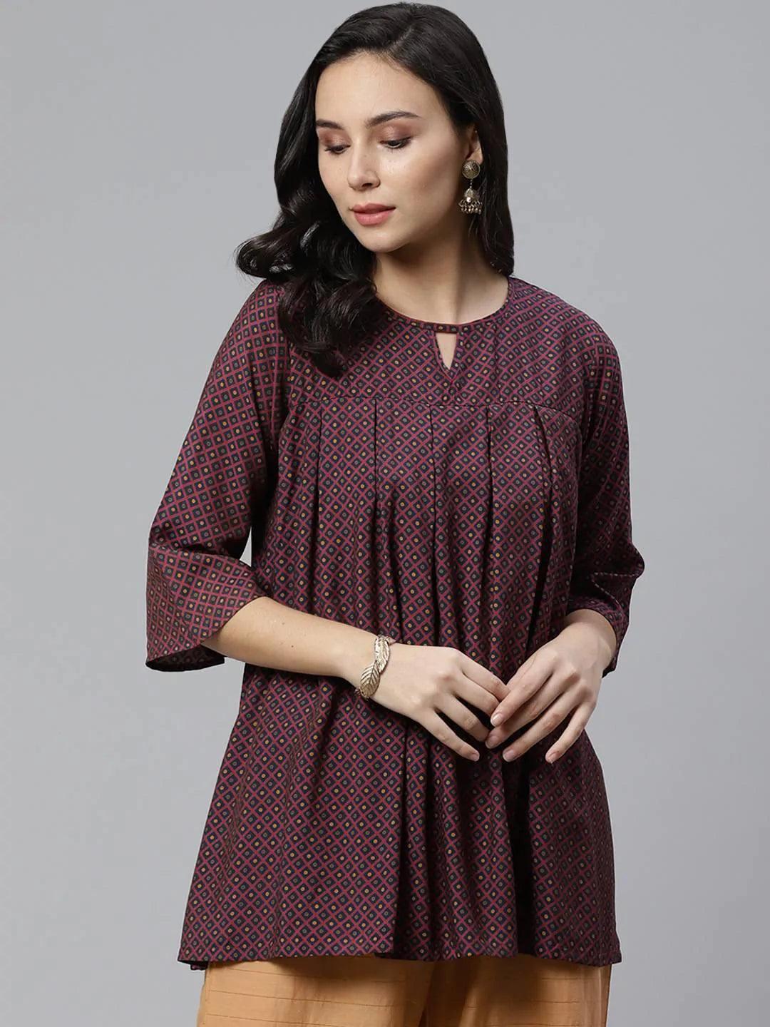 Maroon Printed Rayon Kurti - ShopLibas