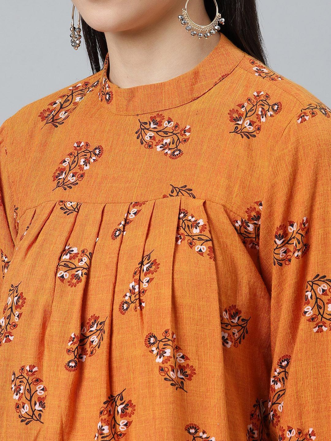 Orange Printed Rayon Kurti - ShopLibas 