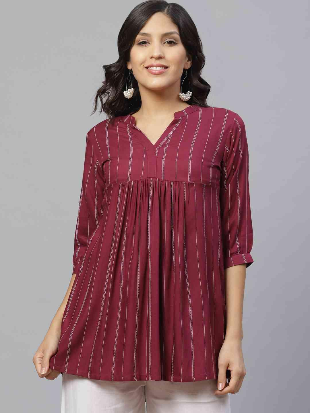 Purple Striped Rayon Kurti - ShopLibas