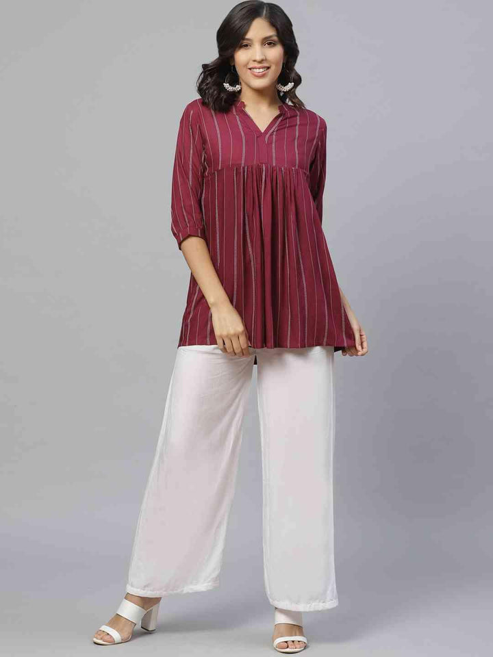 Purple Striped Rayon Kurti - ShopLibas