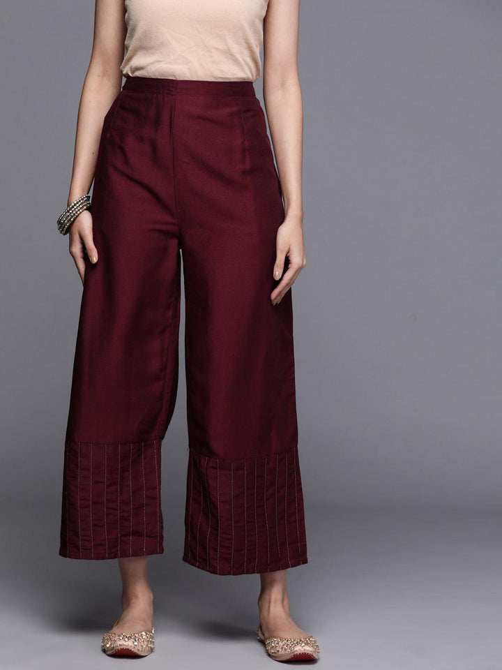 Maroon Solid Silk Palazzos - ShopLibas