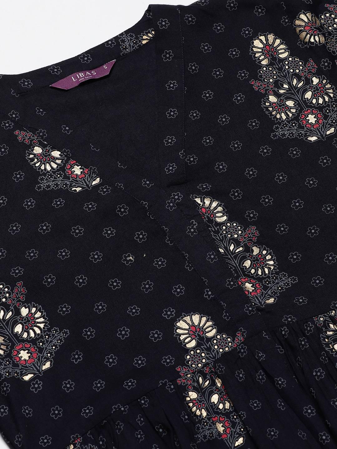 Blue Printed Rayon Kurti - ShopLibas