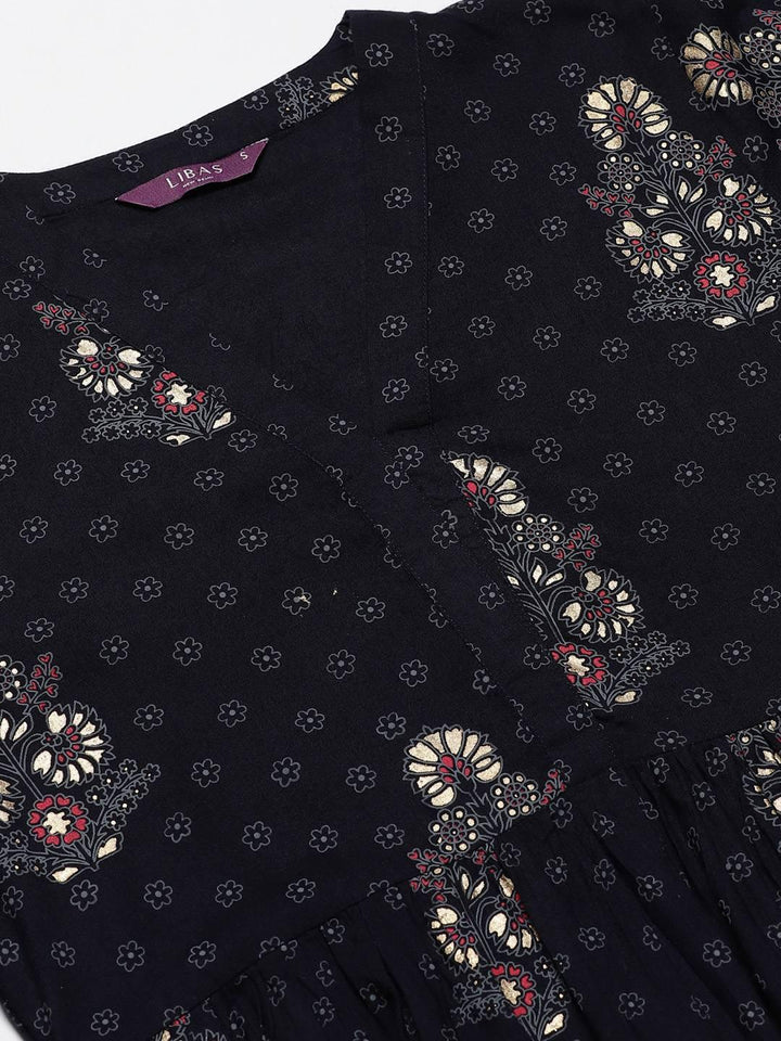 Blue Printed Rayon Kurti - ShopLibas