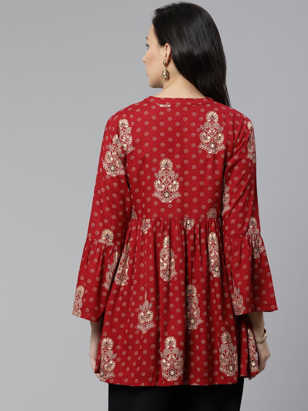 Maroon Printed Rayon Kurti - ShopLibas