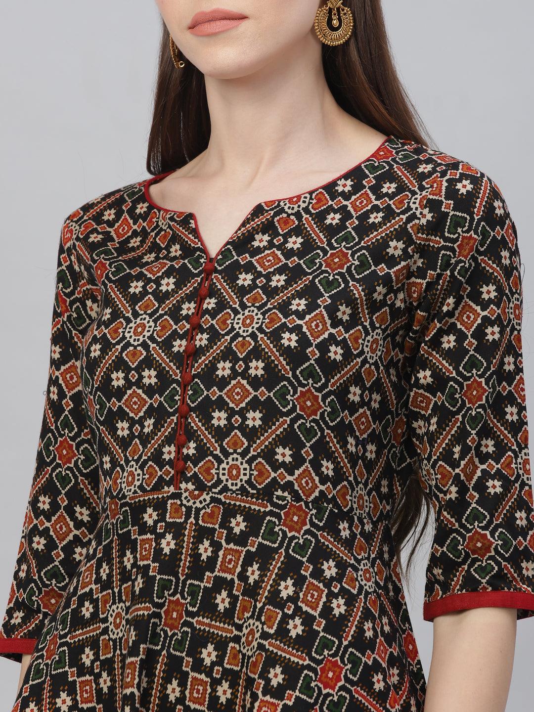 Multicoloured Printed Cotton Kurta - ShopLibas