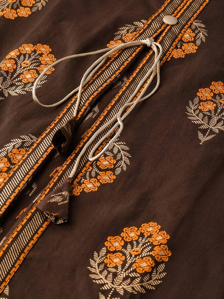 Brown Printed Cotton Dress - ShopLibas