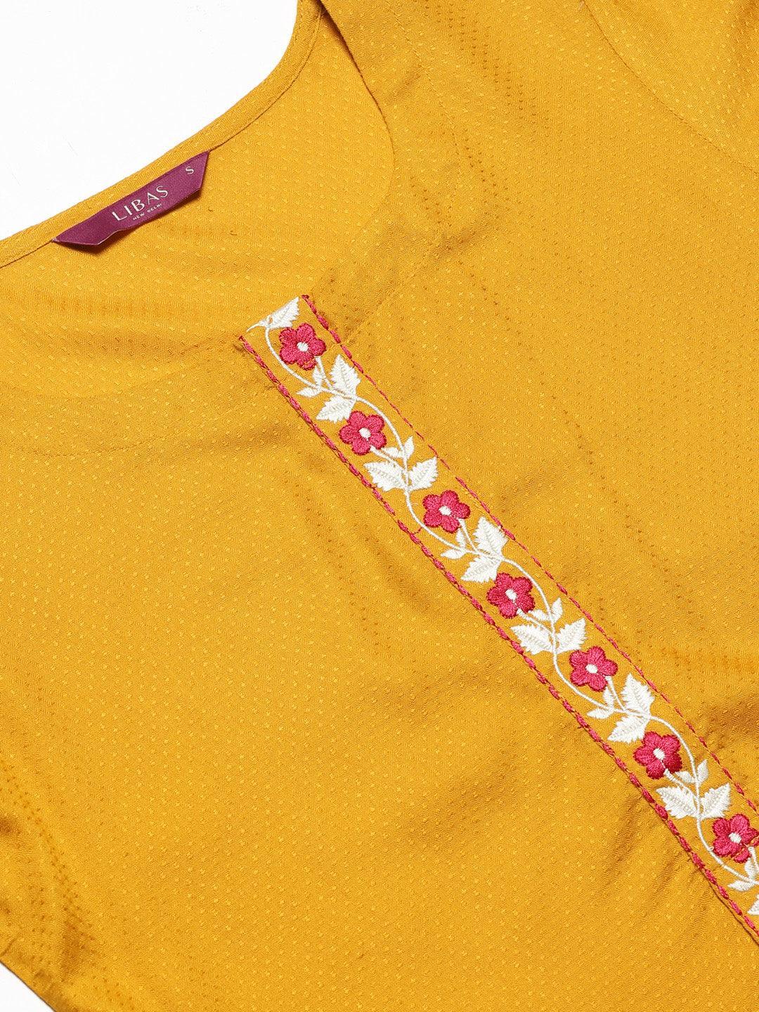 Yellow Woven Design Rayon Kurta - ShopLibas 