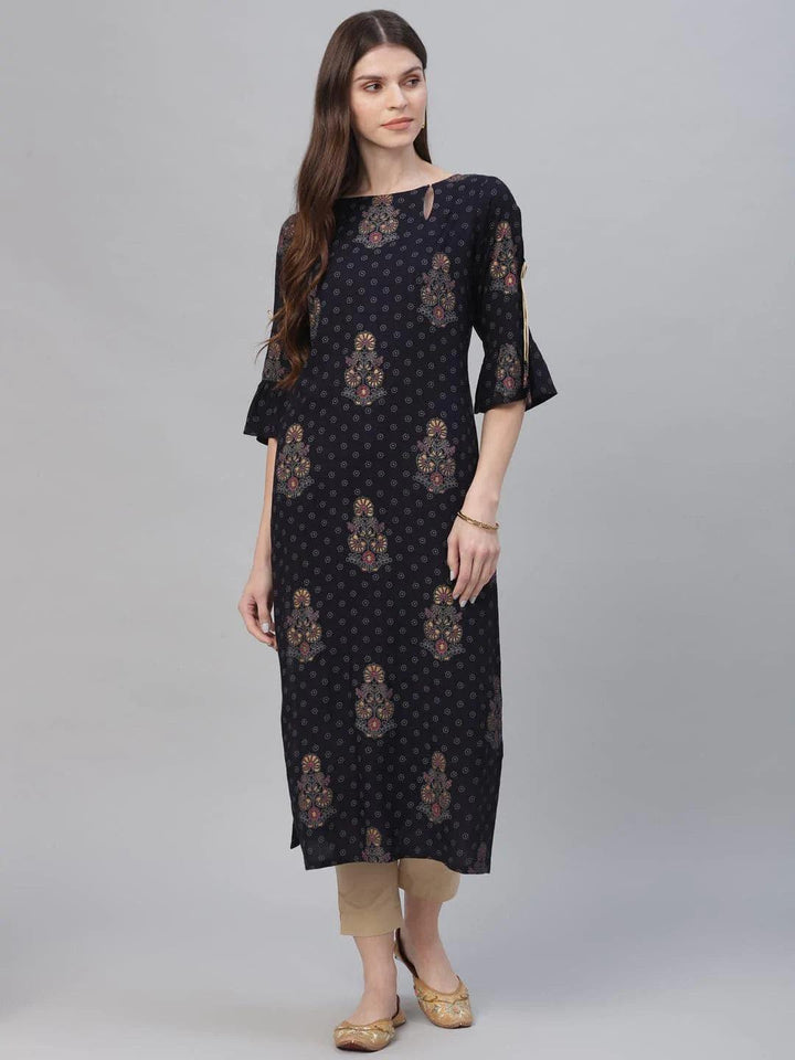 Blue Printed Rayon Kurta