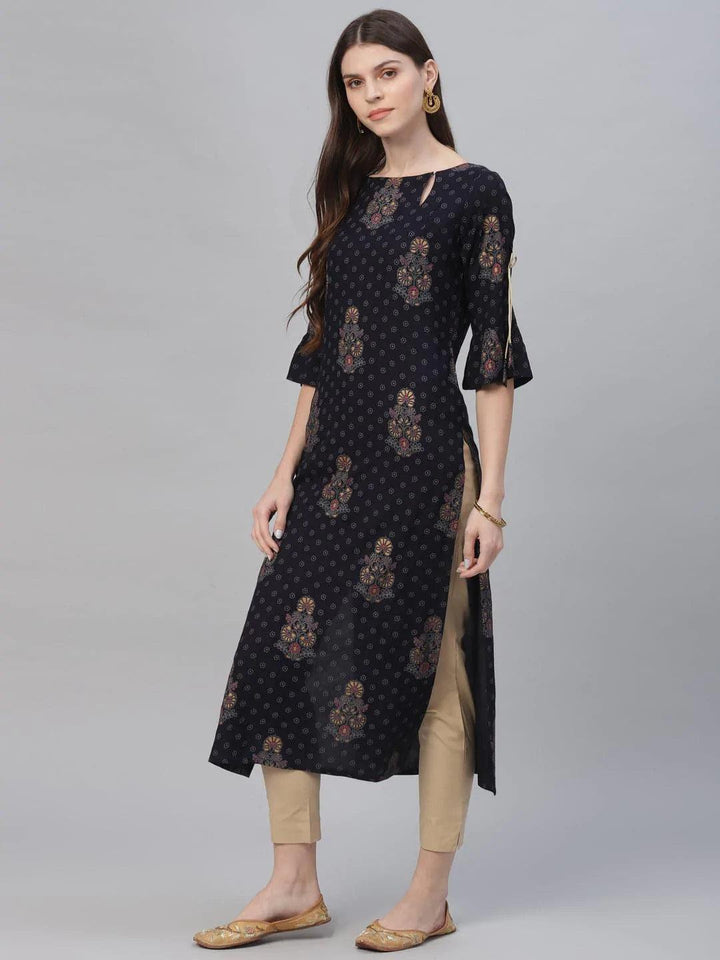 Blue Printed Rayon Kurta