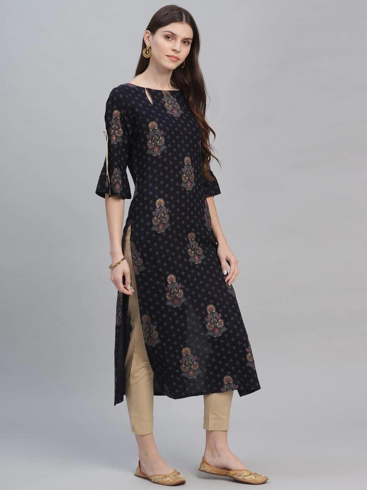 Blue Printed Rayon Kurta