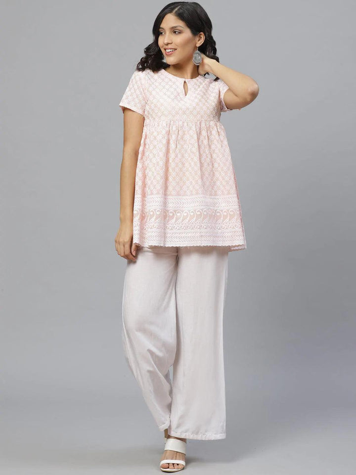 Peach Embroidered Cotton Kurti - ShopLibas