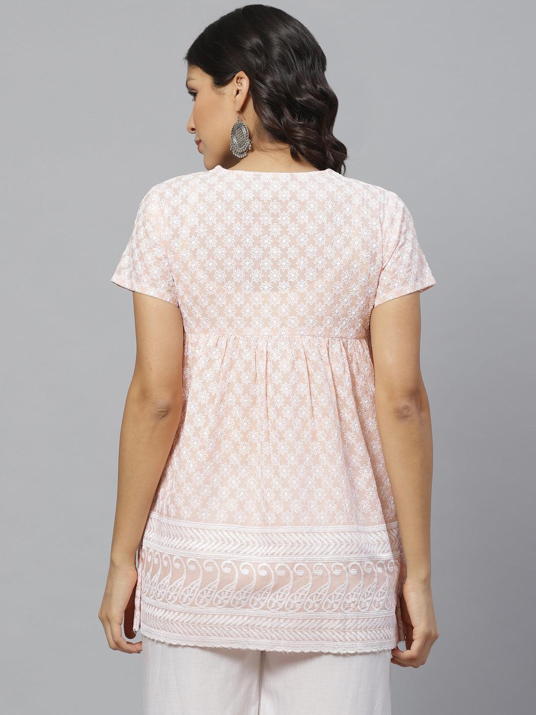 Peach Embroidered Cotton Kurti - ShopLibas