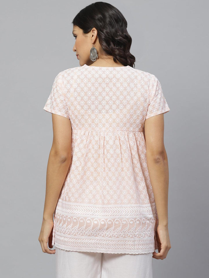 Peach Embroidered Cotton Kurti - ShopLibas