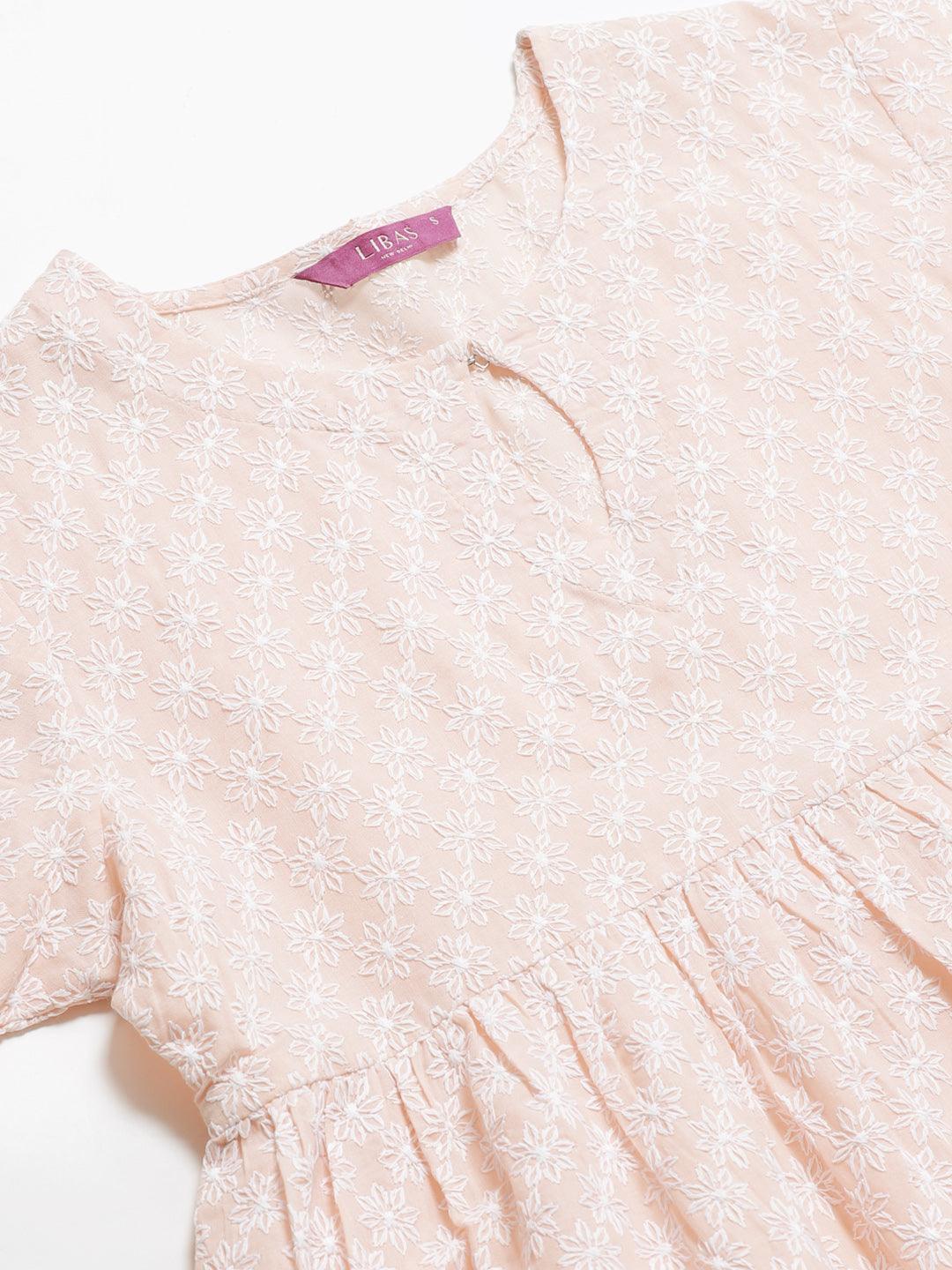 Peach Embroidered Cotton Kurti - ShopLibas