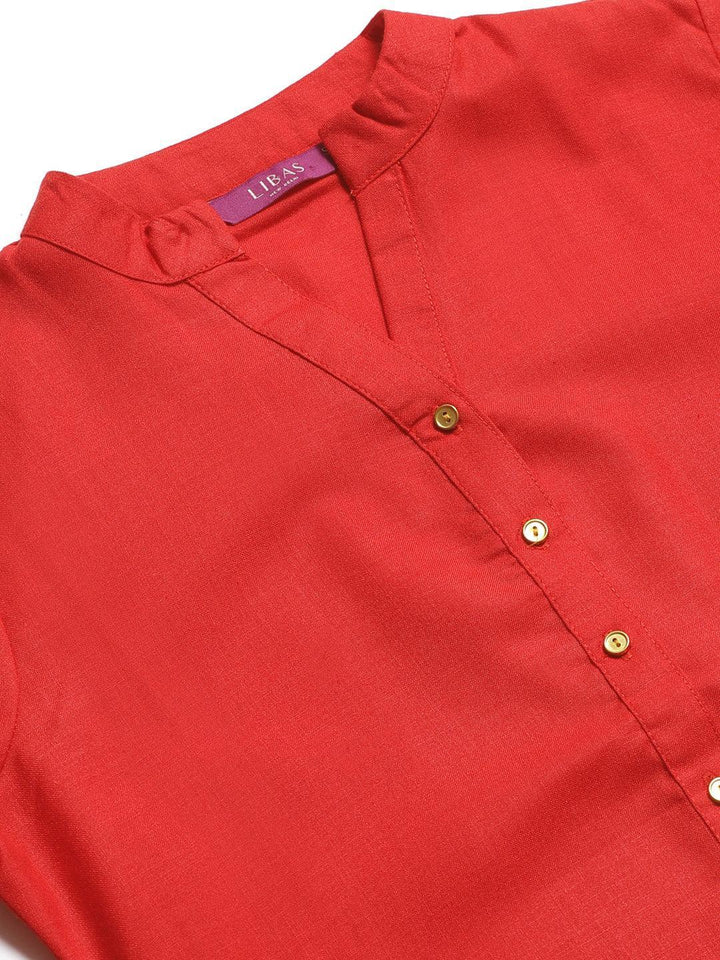 Red Printed Cotton Kurta - ShopLibas