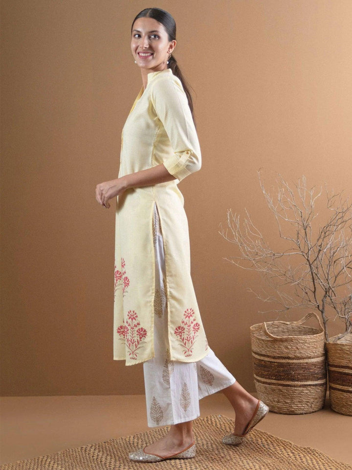 Yellow Printed Cotton Kurta - ShopLibas