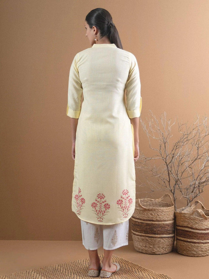 Yellow Printed Cotton Kurta - ShopLibas