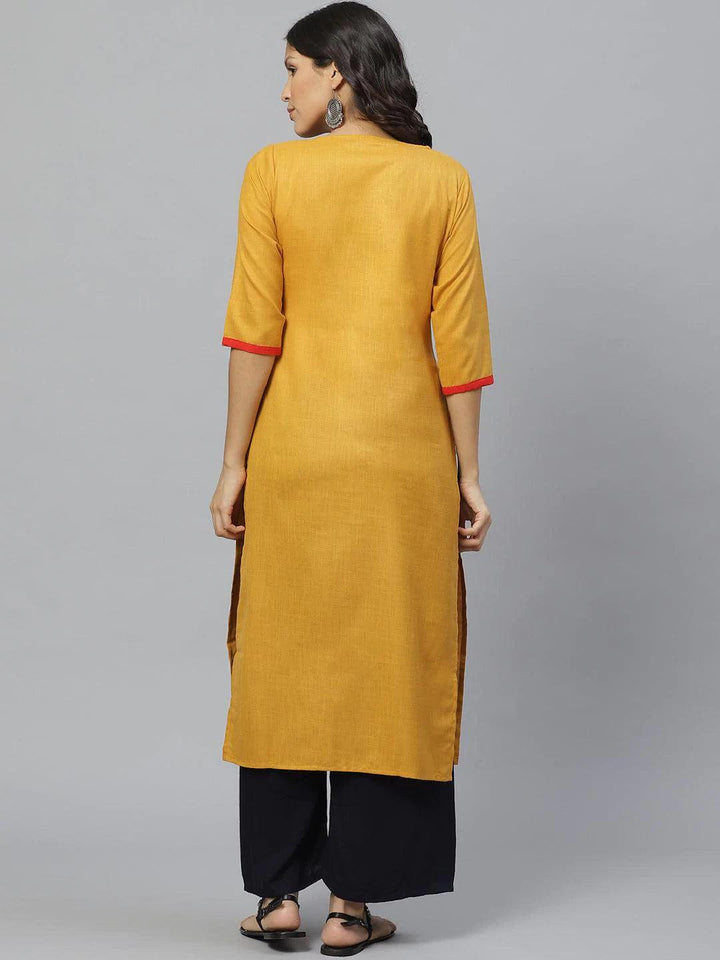 Yellow Embroidered Cotton Kurta - ShopLibas