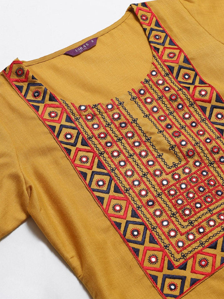 Yellow Embroidered Cotton Kurta - ShopLibas