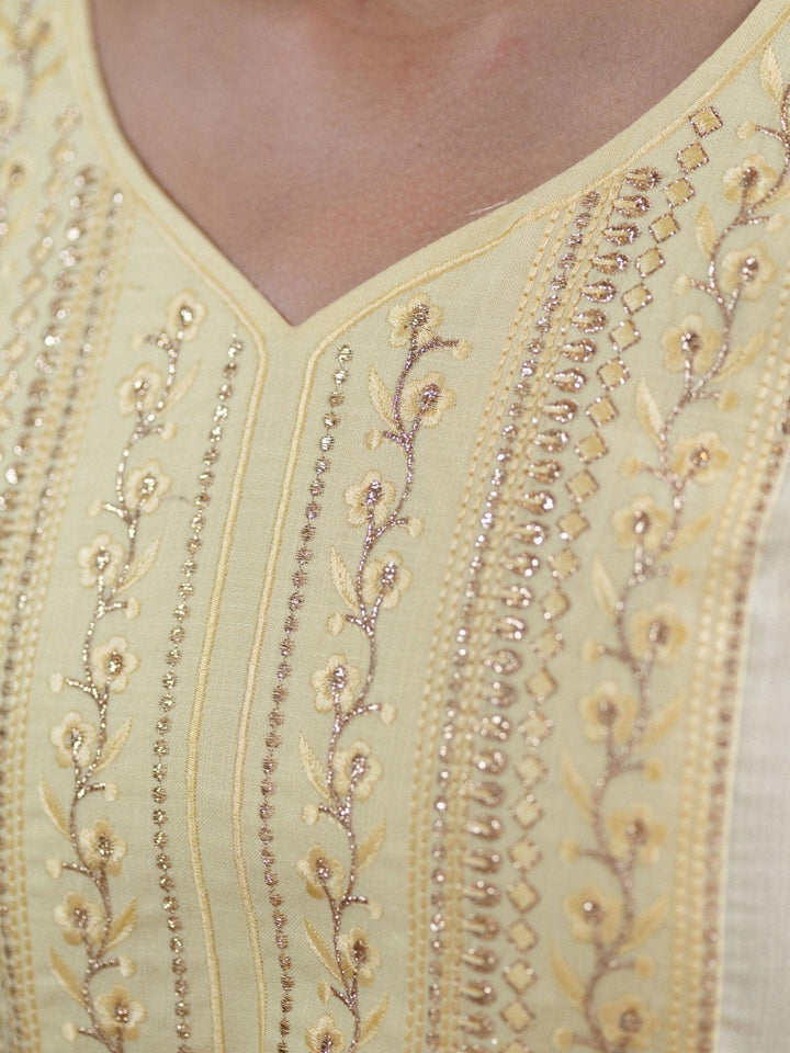 Beige Embroidered Cotton Kurta With Mask - ShopLibas