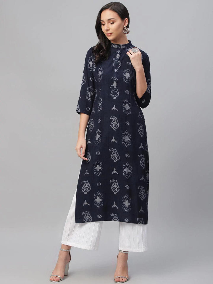 Blue Printed Rayon Kurta - ShopLibas