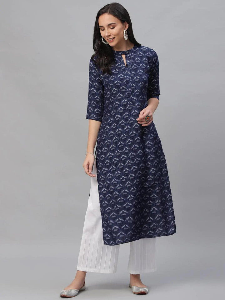Blue Printed Rayon Kurta - ShopLibas
