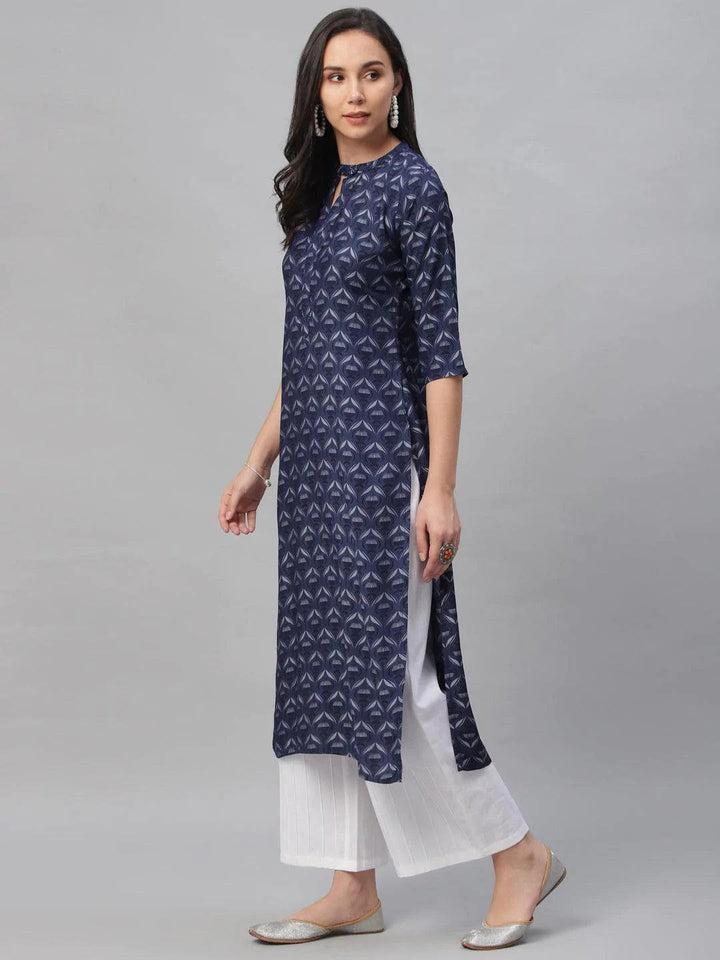 Blue Printed Rayon Kurta - ShopLibas