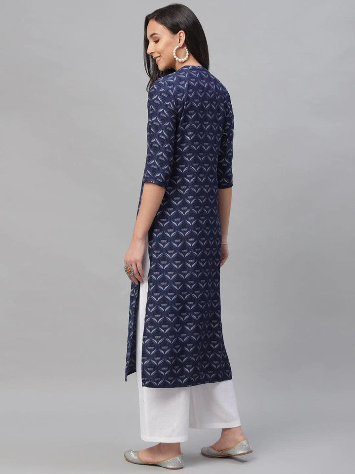 Blue Printed Rayon Kurta - ShopLibas
