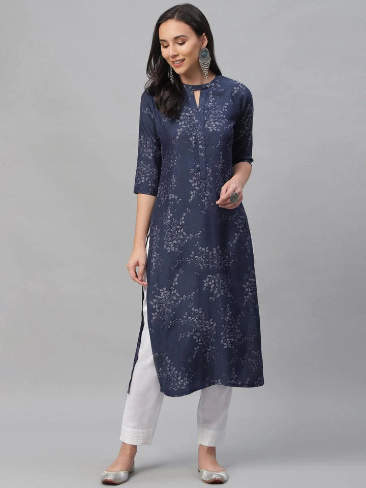 Blue Printed Rayon Kurta - ShopLibas