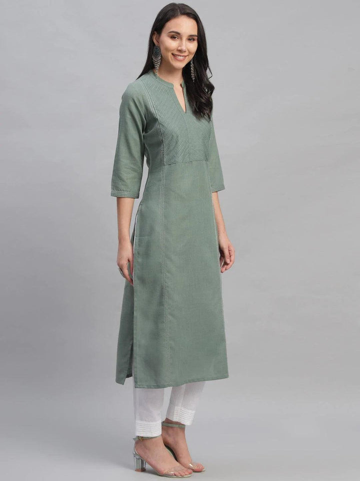 Green Solid Cotton Kurta - ShopLibas