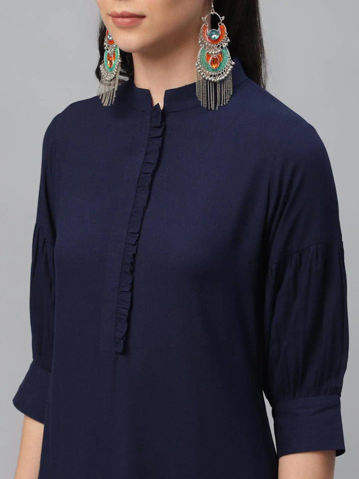 Blue Solid Rayon Kurta - ShopLibas