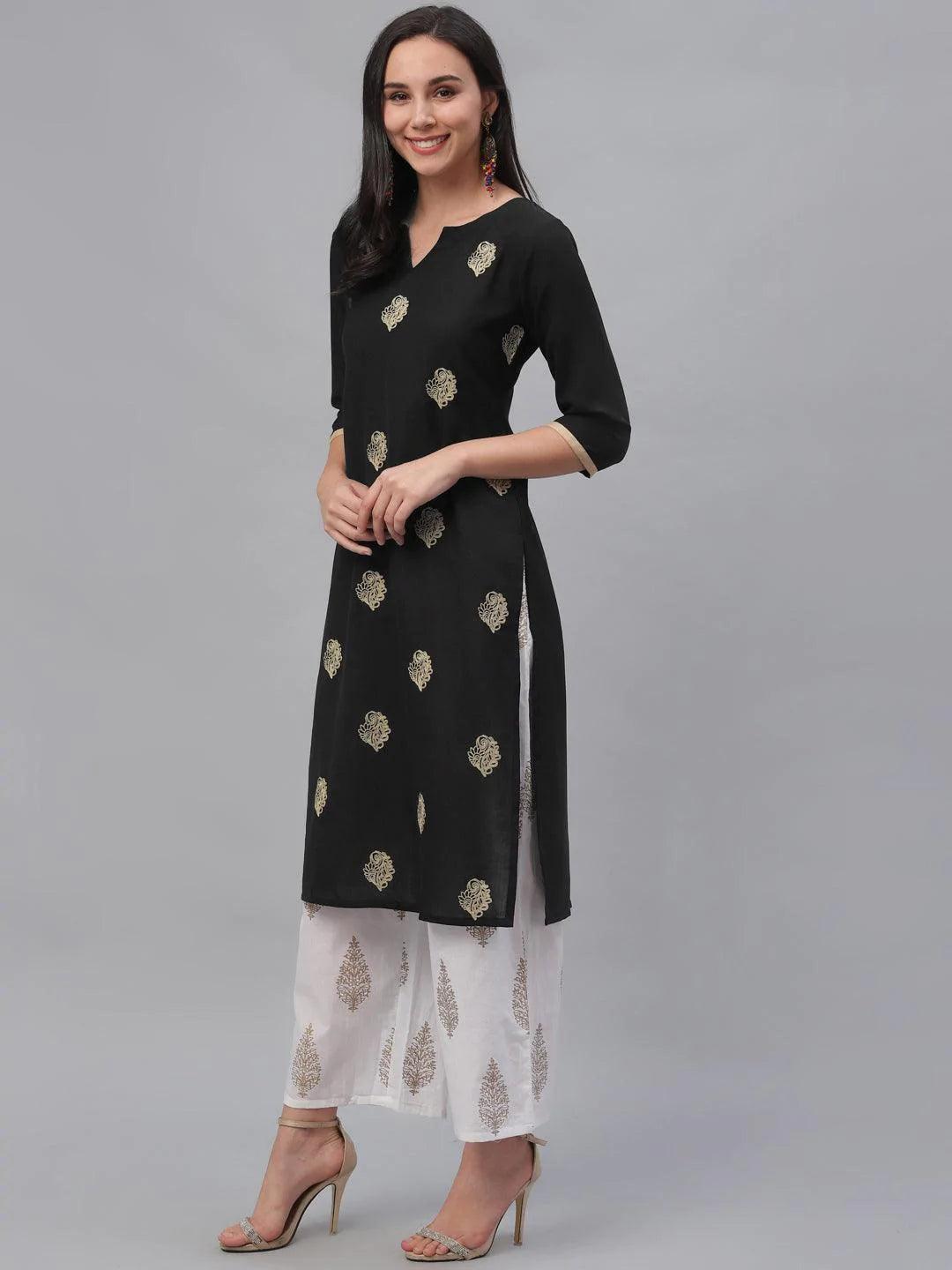 Black Embroidered Rayon Kurta - ShopLibas