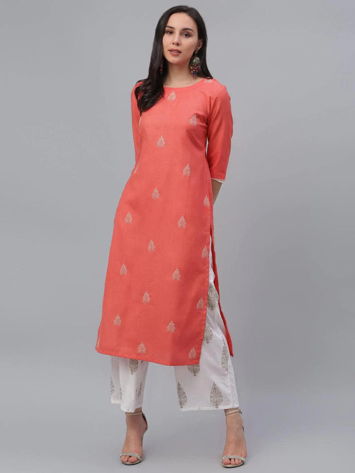 Pink Embroidered Cotton Kurta - ShopLibas