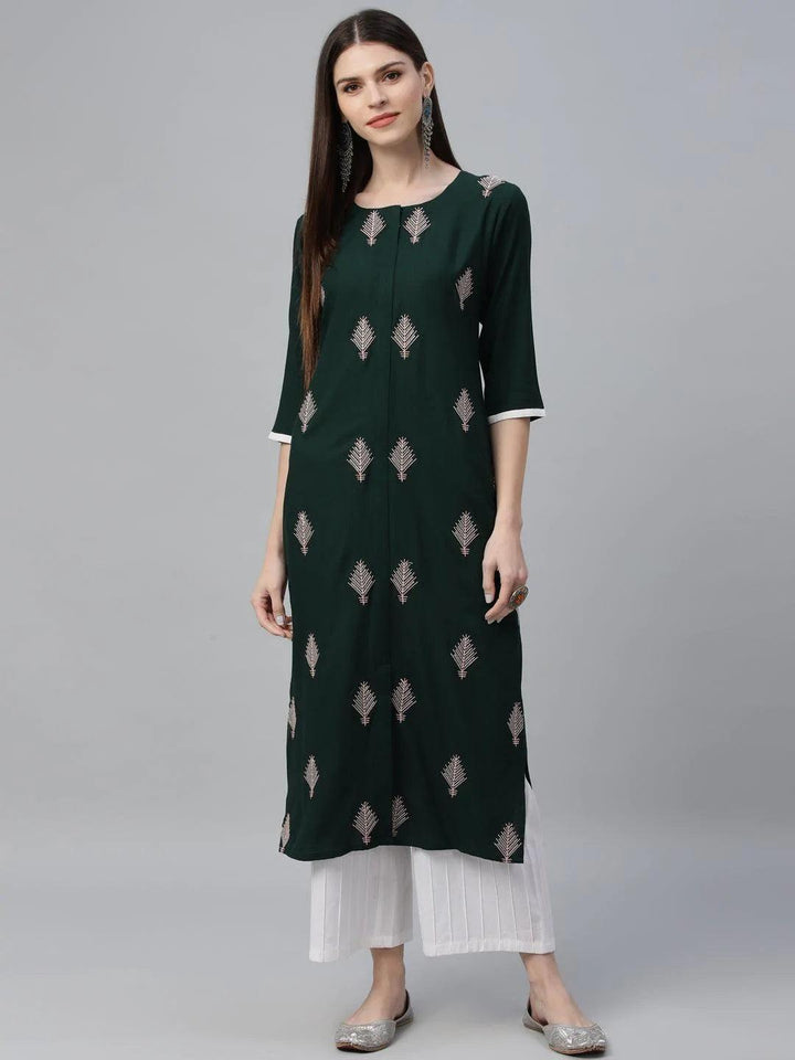 Green Embroidered Cotton Kurta - ShopLibas