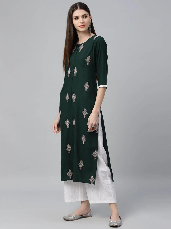 Green Embroidered Cotton Kurta - ShopLibas