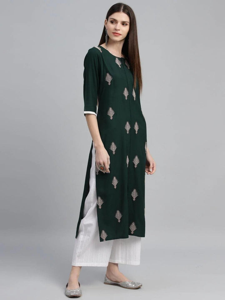 Green Embroidered Cotton Kurta - ShopLibas