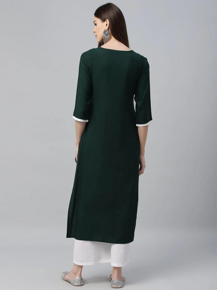 Green Embroidered Cotton Kurta - ShopLibas