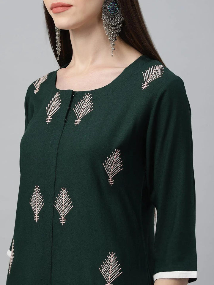 Green Embroidered Cotton Kurta - ShopLibas