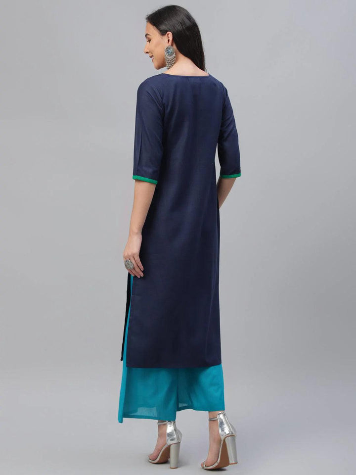 Blue Embroidered Cotton Kurta - ShopLibas
