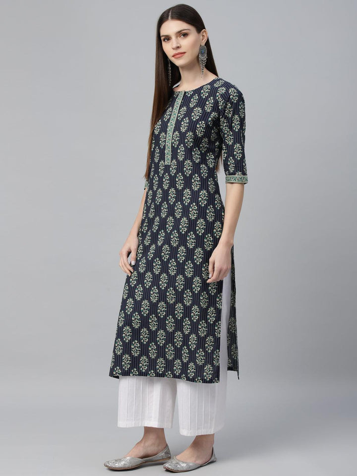Blue Printed Cotton Kurta - ShopLibas