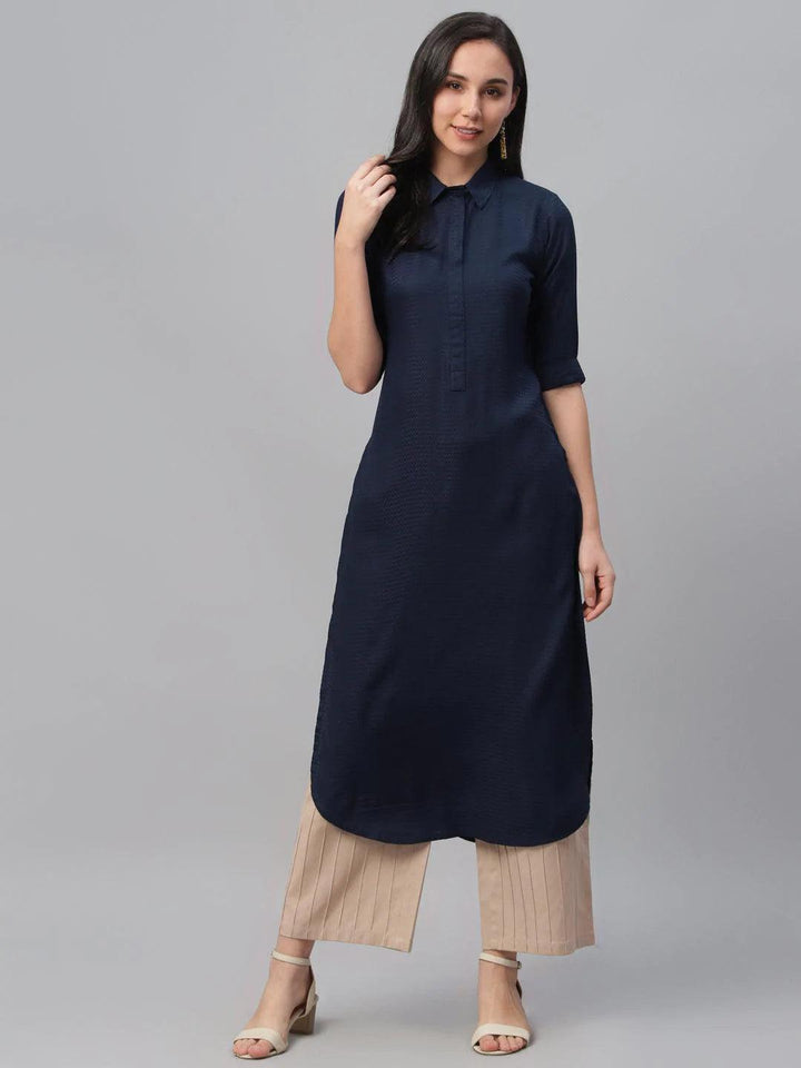 Blue Woven Design Rayon Kurta - ShopLibas