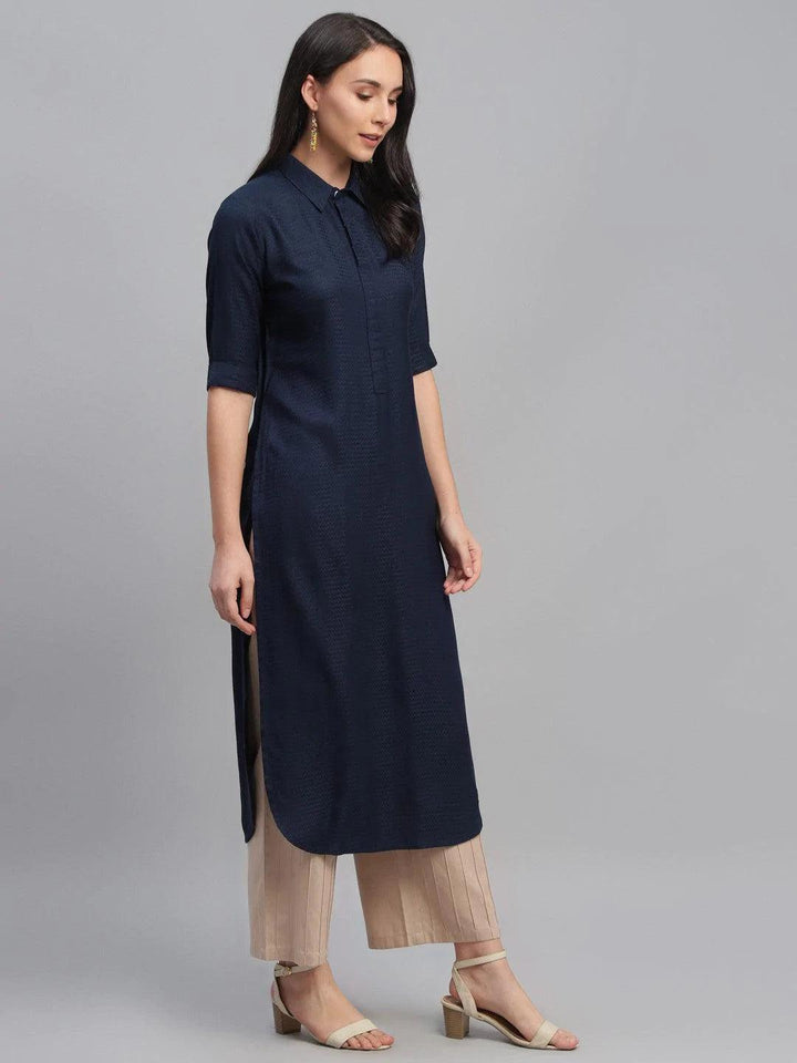 Blue Woven Design Rayon Kurta - ShopLibas